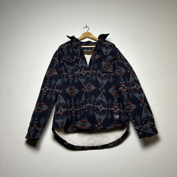 Jachs New York Wool Blend Jacket Faux Fur Lined Insulated Men L Outdoor Aztec - Picture 1 of 16